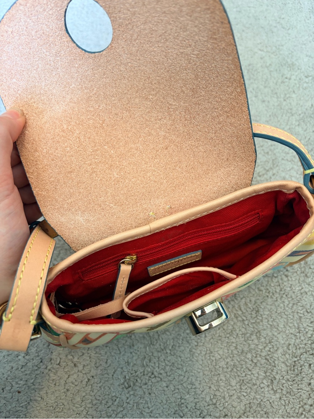 Dooney & Bourke Cream Crossbody with Multicolor Logo Print & Tan Trim - Picture 4 of 6